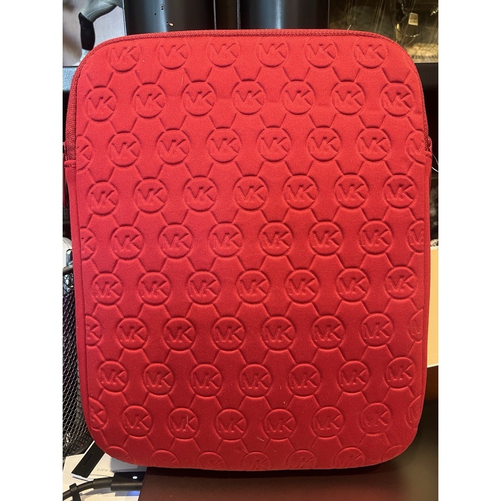 Michael Kors Red Fabric Tablet Sleeve/Pouch EST. 1981 Embossed Logo Zip Closure - Picture 3 of 5